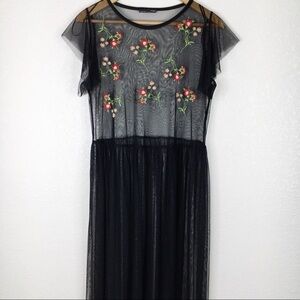 Zara Black and Orange Babydoll Maxi Dress